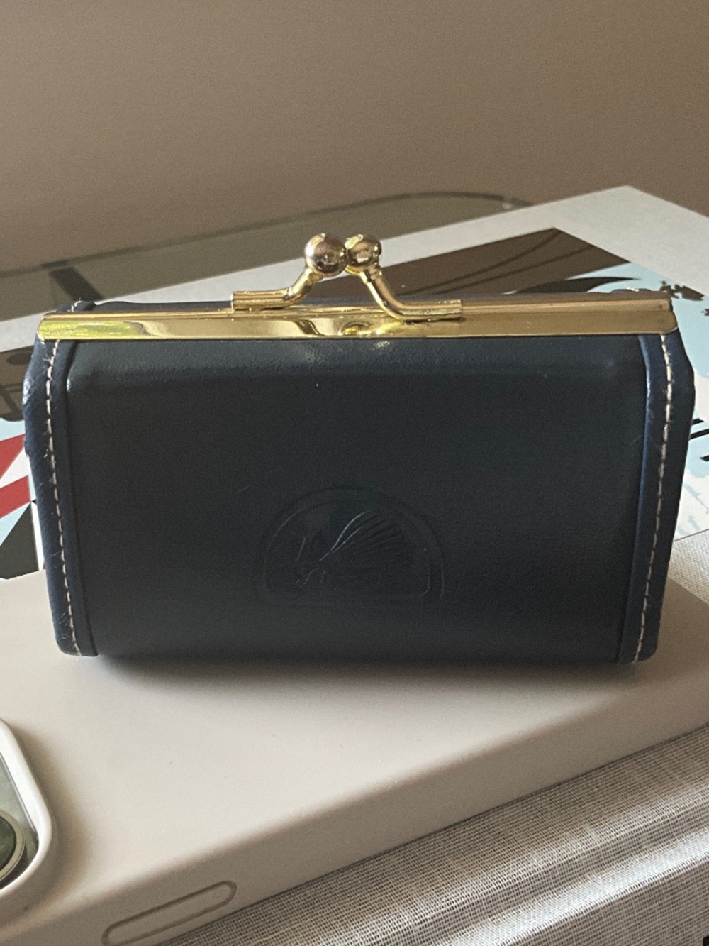 Vintage Lucent Kiss-Lock Lipstick Case | Blue Leather Cosmetic Mini Pouch
